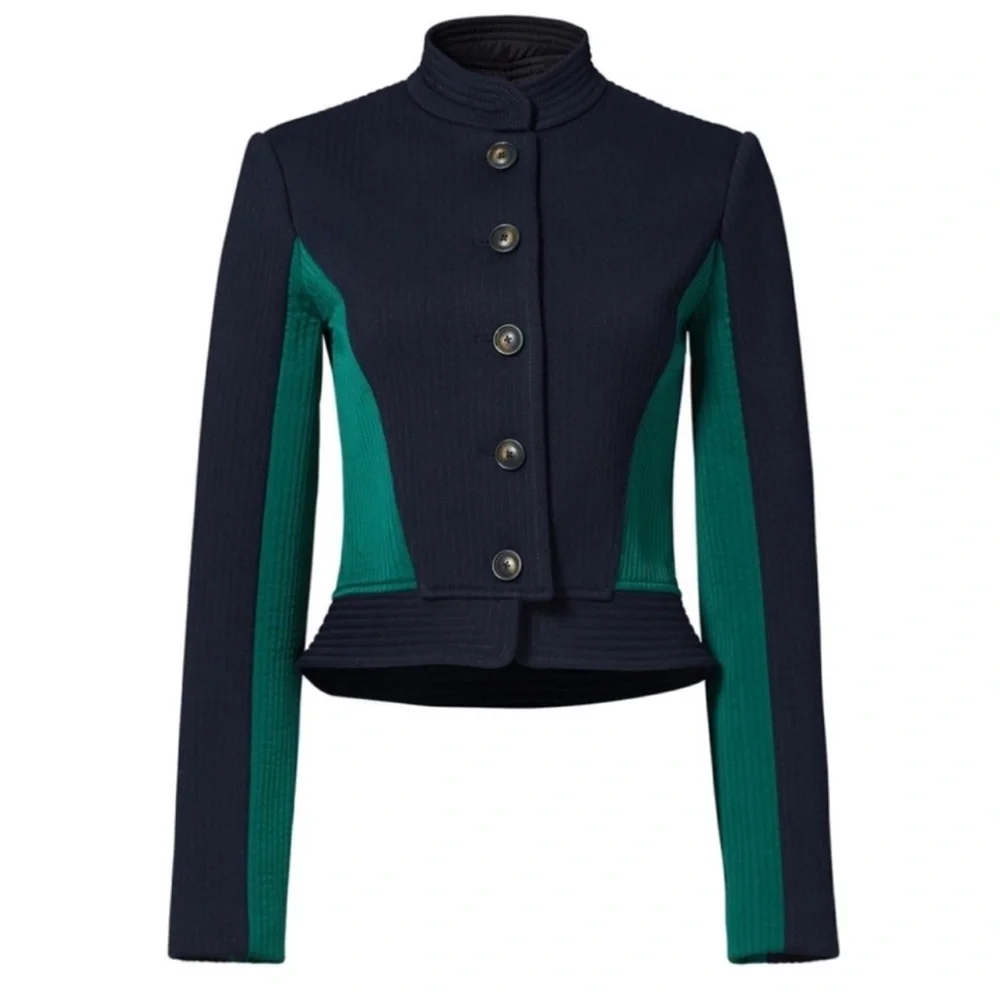 NWT Tory Burch Canter Riding Jacket Navy Blue & Green Size 2 - Picture 15 of 16